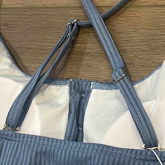 NWT Summer Mae Blue Maternity Swimsuit One Piece Ribbed, Button Front Design - Picture 8 of 12